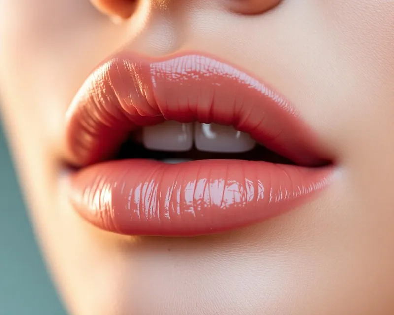 Detalhe de lábios após preenchimento labial natural com ácido hialurônico em São Paulo